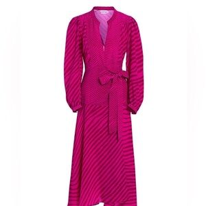 Tanya Taylor Pink Striped Long Sleeve Wrap Midi Dress – Size 10
